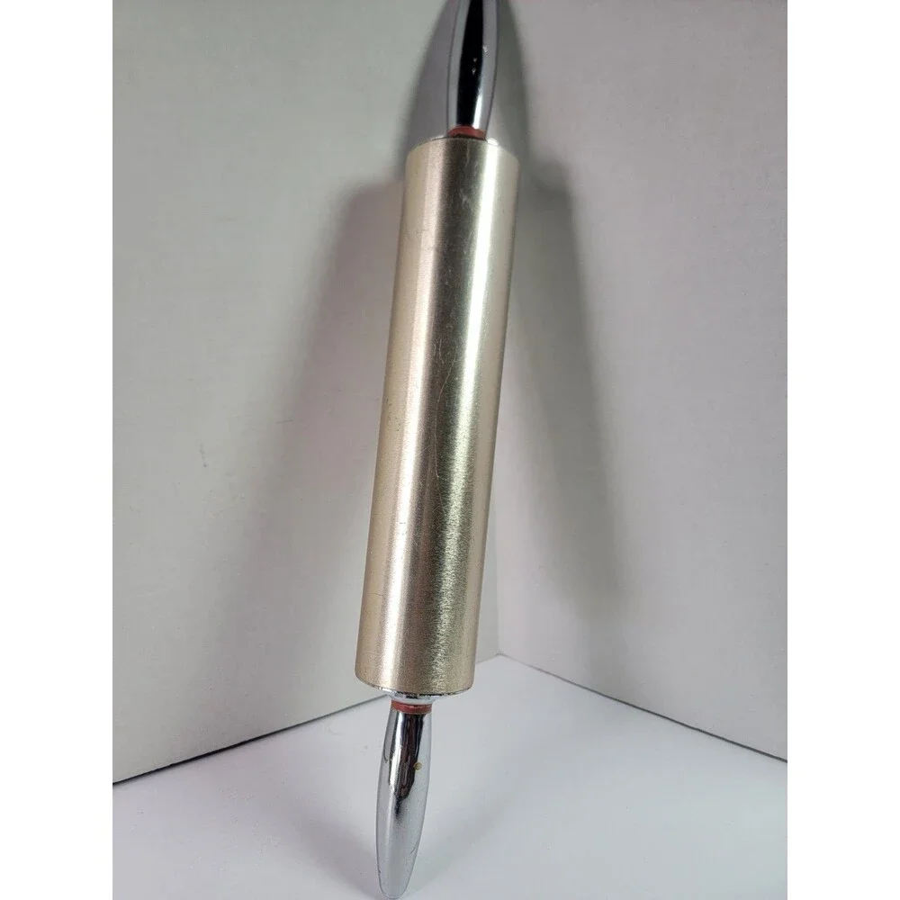 Vintage MCM Gold Anodized Aluminum Rolling Pin Chrome Handles 1950s 1960s